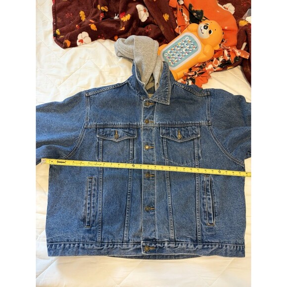 Vintage Canyon Guide Outfitters Jean Denim Trucker Jacket Grey Hood Grunge MED - Picture 10 of 14